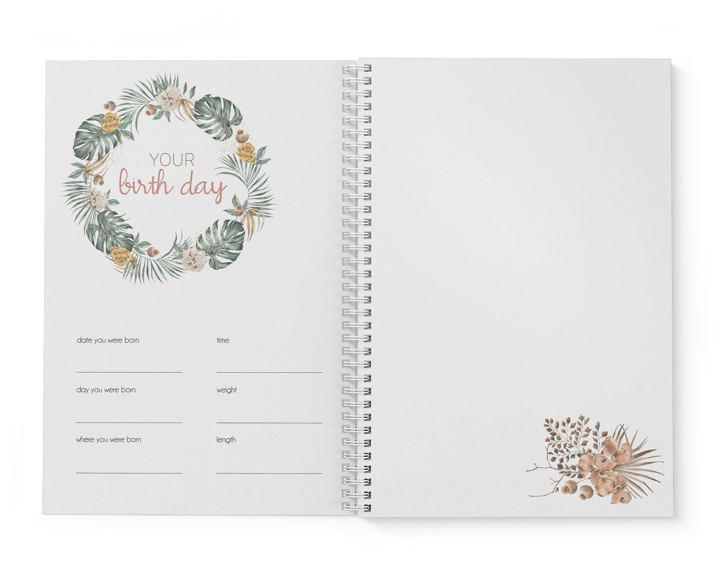 Dusty Rose Palm Baby Record Book