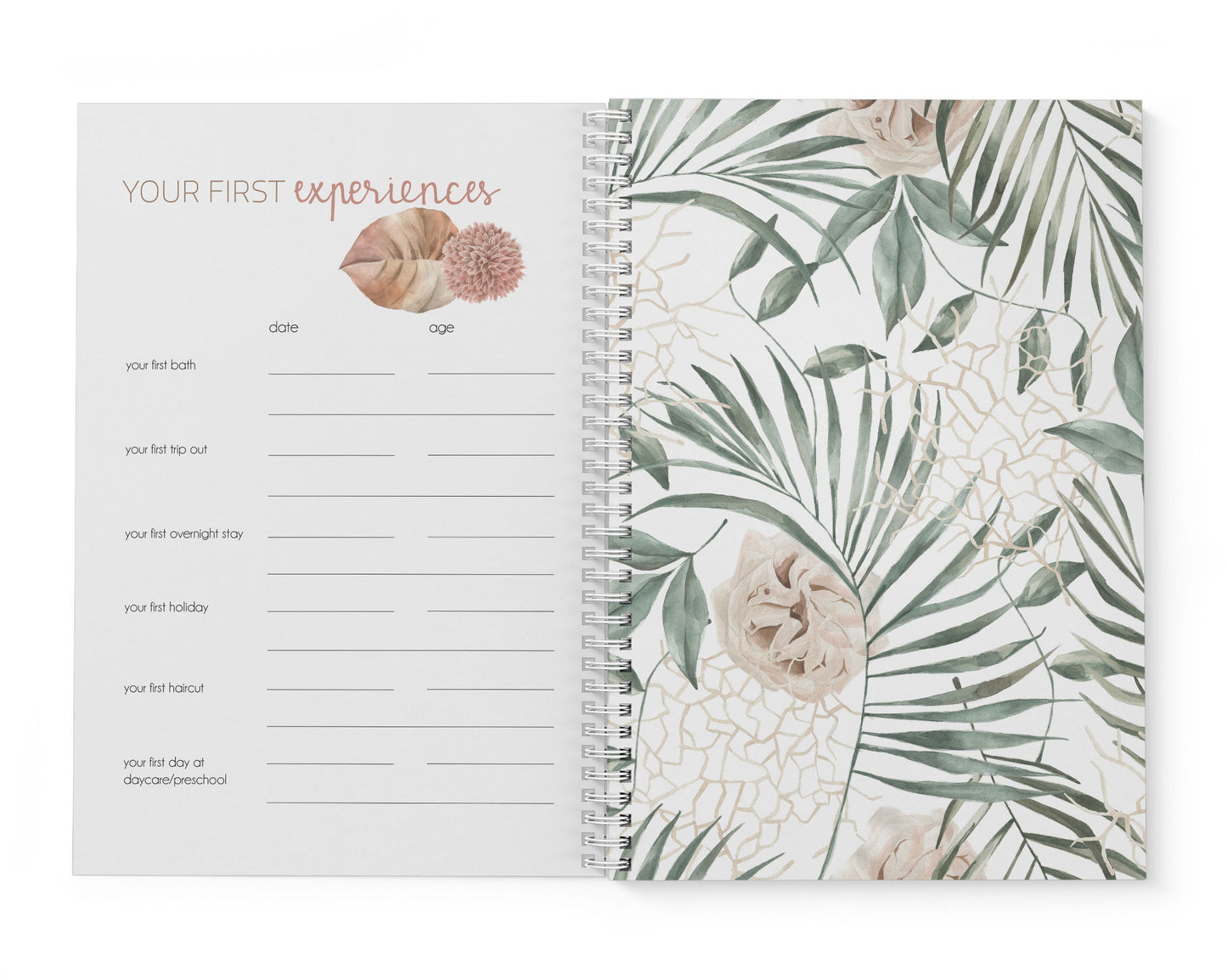 Dusty Rose Palm Baby Record Book